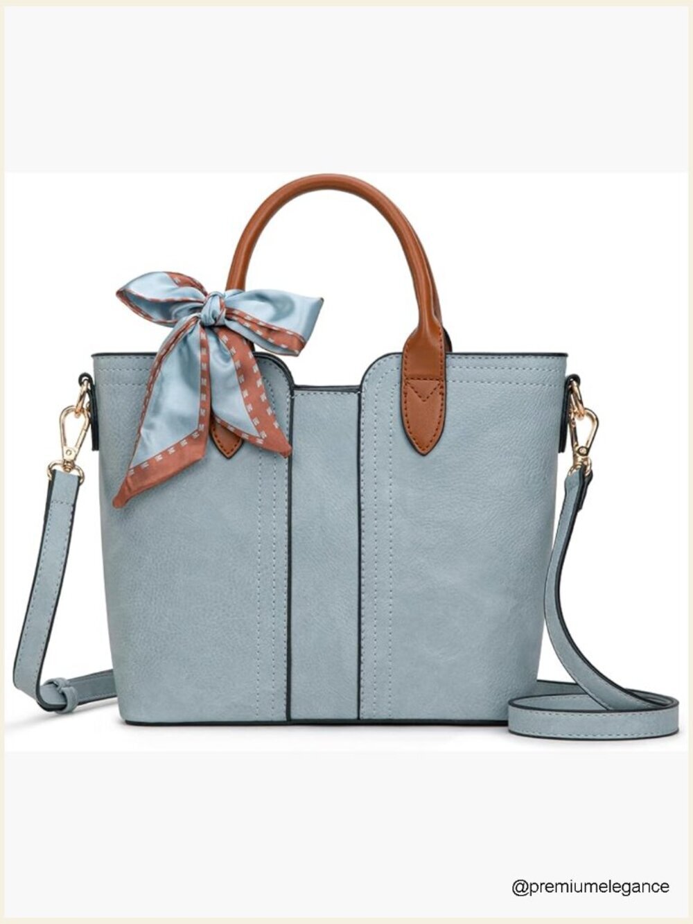 Vegan Leather Satchel Handbag Crossbody Tote with Scarf
